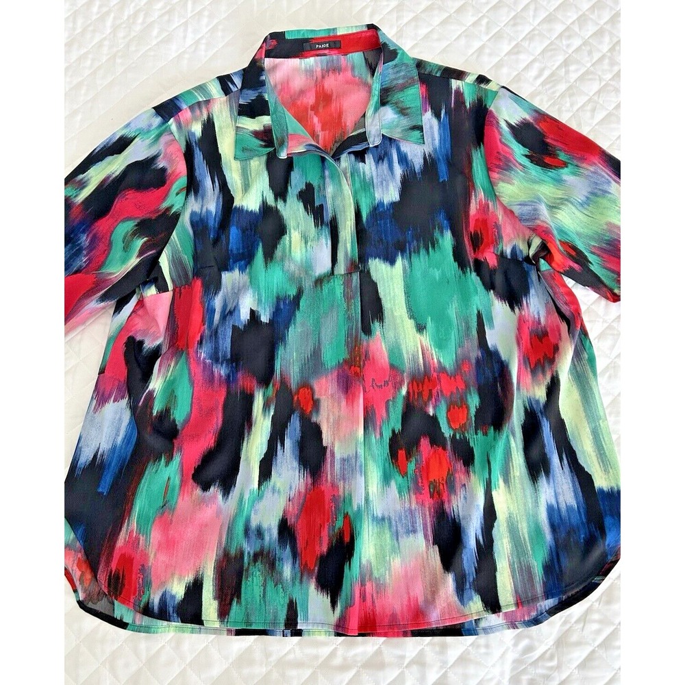 Paige Women's Blouse 3/4Sleeve 1/4 Button Art to Wear Oversized Flowing READ XL